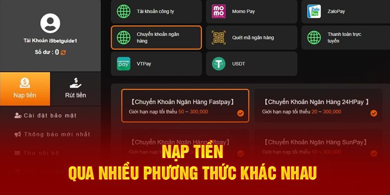 Thao tác nạp tiền KG88 chỉ với 3 phút